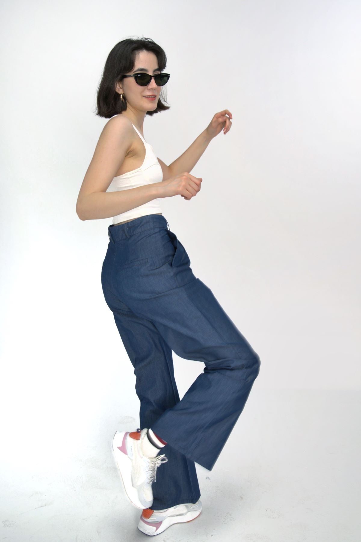 Denim Çift Pileli Pantolon