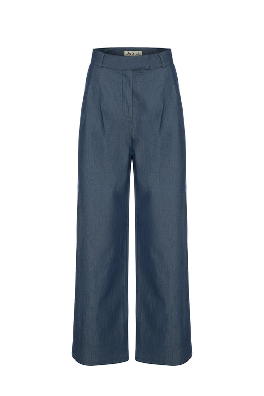Denim Çift Pileli Pantolon