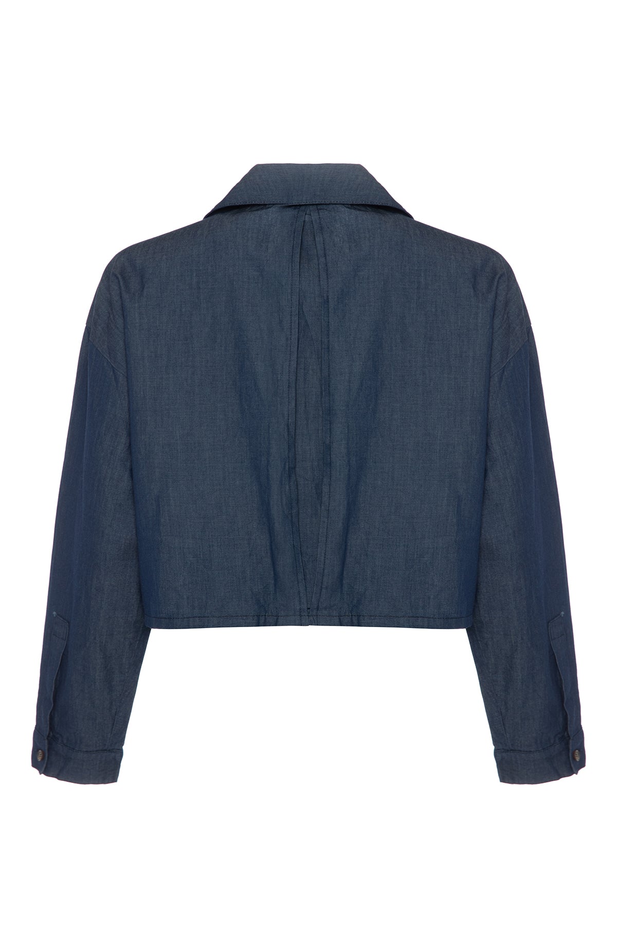 Crop Kesim Cepli Denim Gömlek