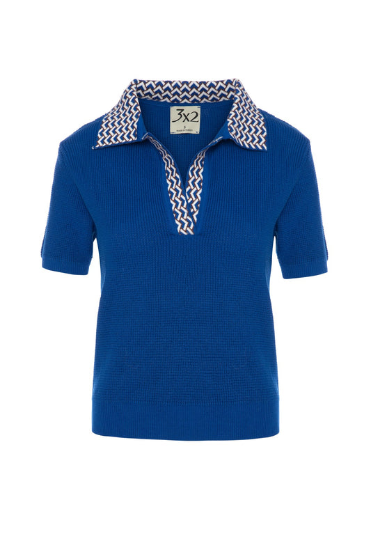 Polo Yaka Retro Kısa Kollu Kazak