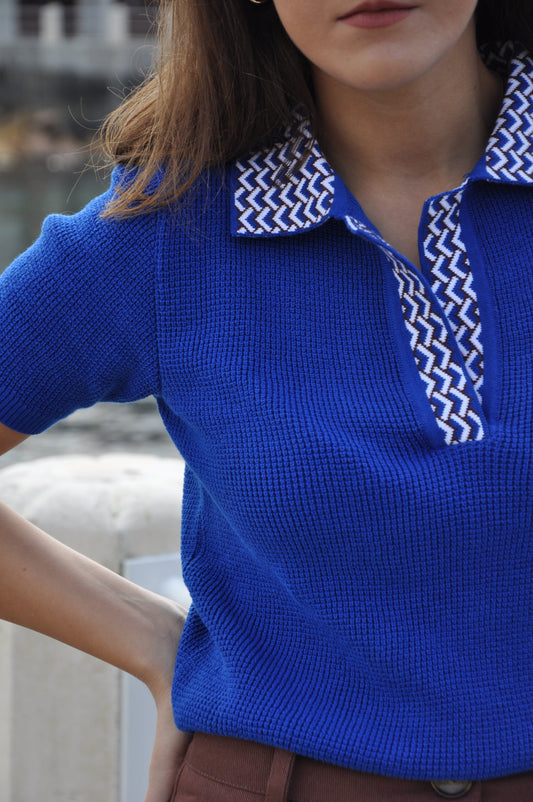 Polo Yaka Retro Kısa Kollu Kazak