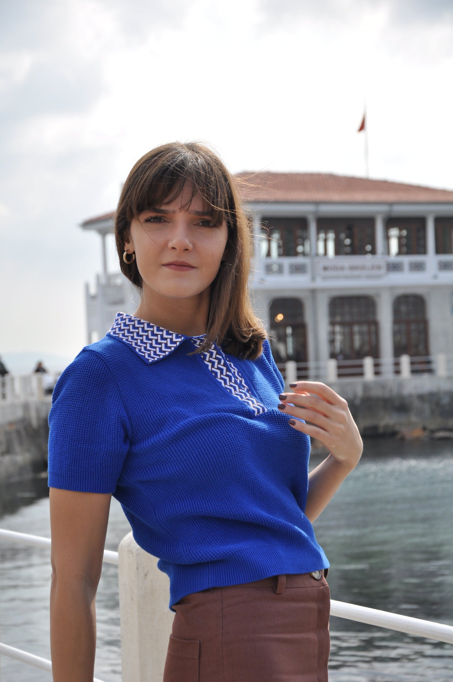 Polo Yaka Retro Kısa Kollu Kazak