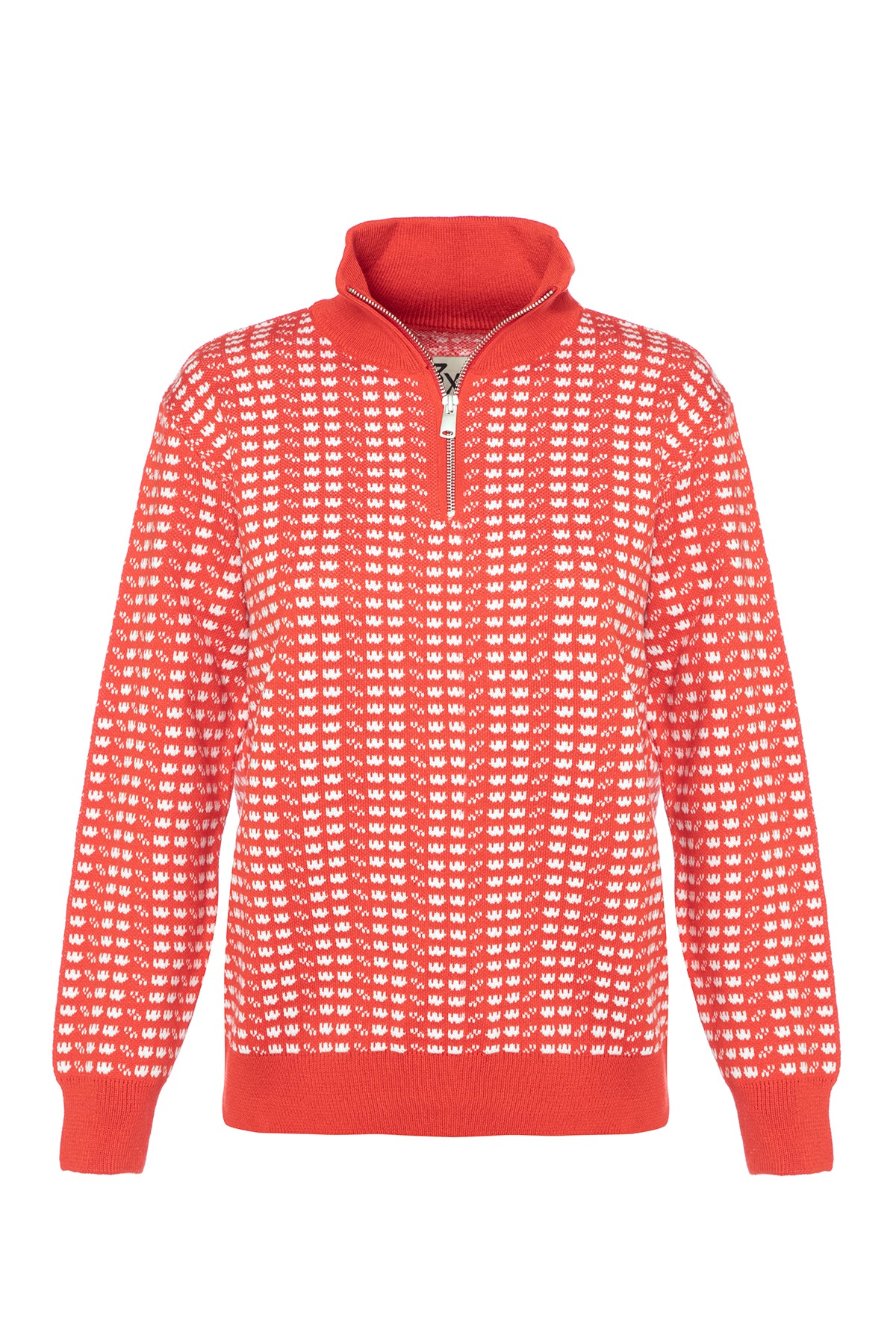 High Collar Zippered Red Sweater
