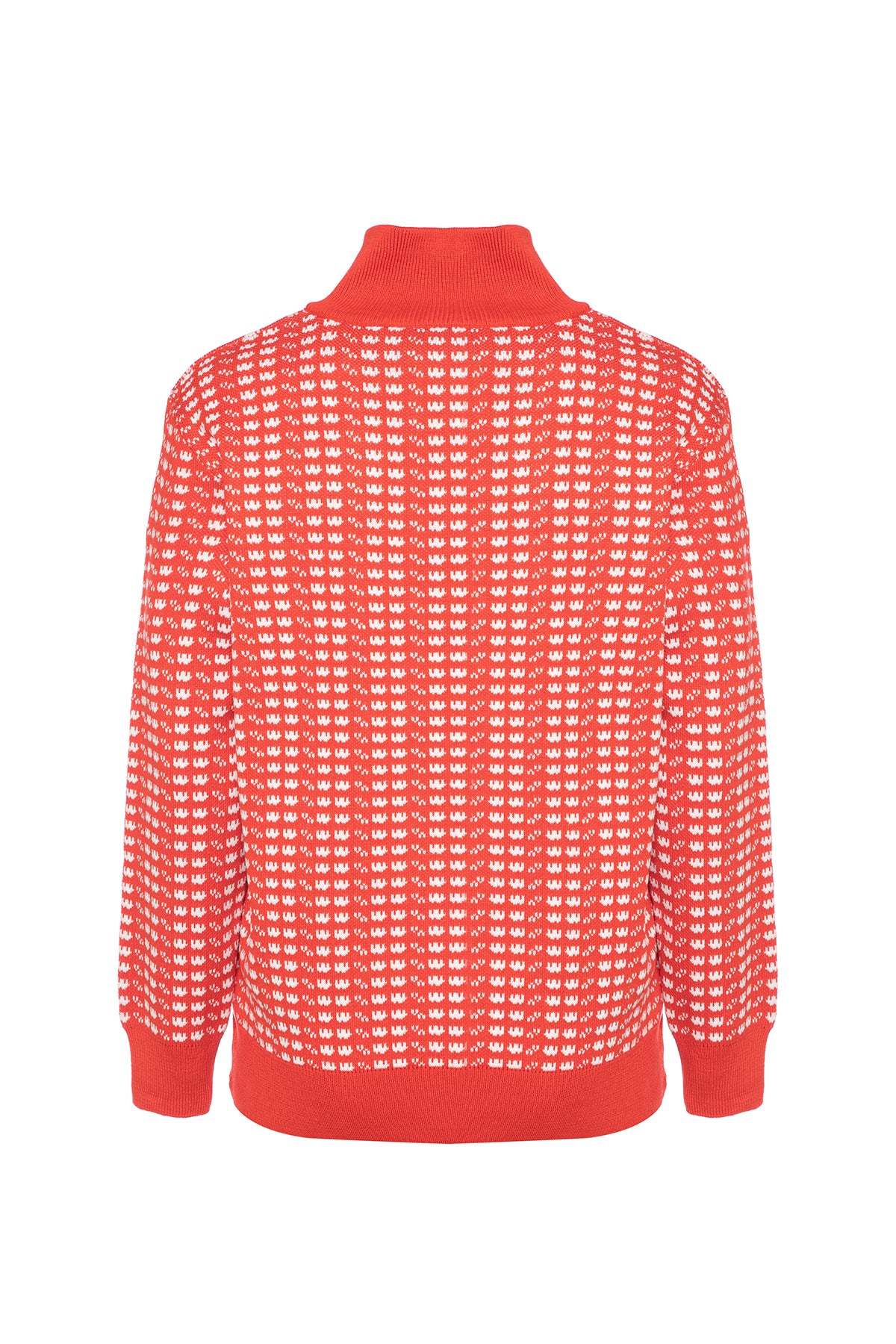 High Collar Zippered Red Sweater