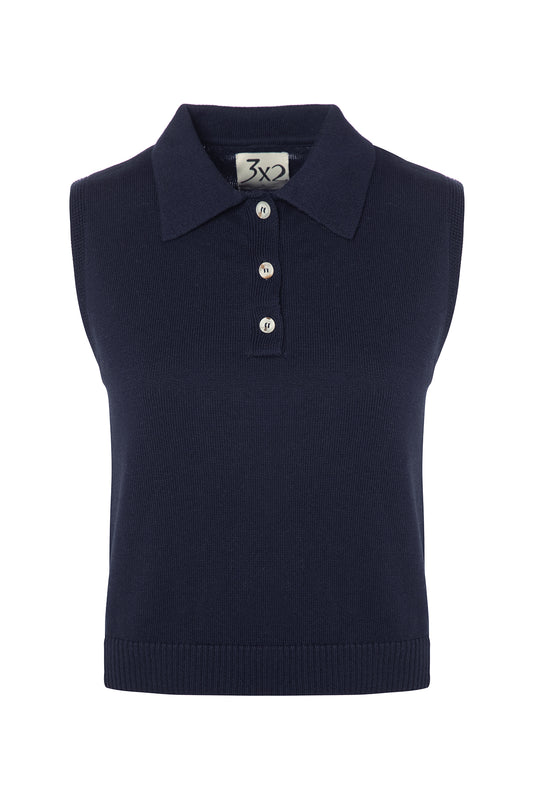 Sleeveless Polo Neck Sweater