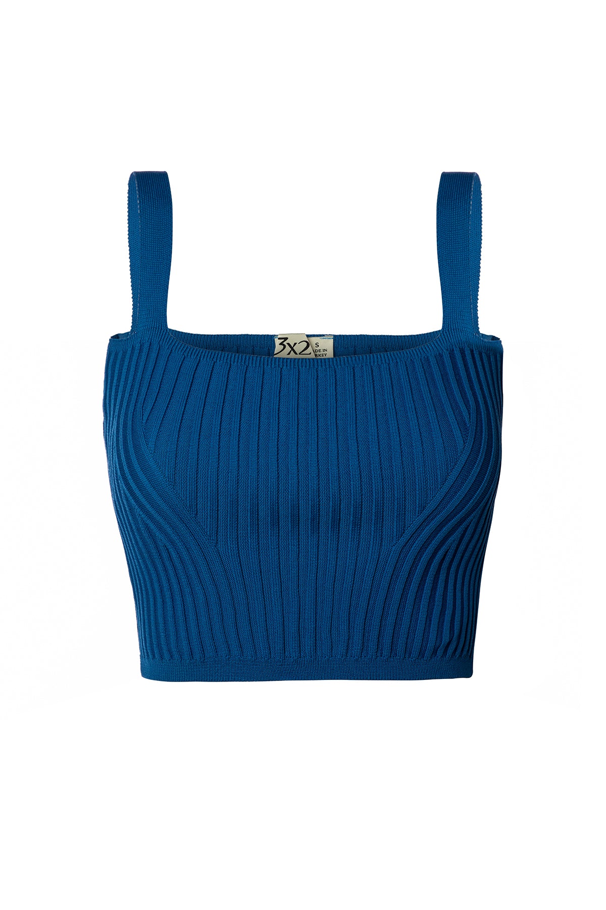 Blue Knitwear Strap Crop Top